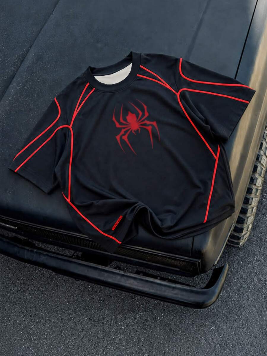 Gym Rark Men's Round Neck Short Sleeve Spider Pattern Plus Size Sports T-Shirt - Black - View 1