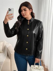 Enliva Plus-Size Women's Retro Elegant Napoleon Autumn And Winter Leather CoatApple,Rounded Body - White - View 4