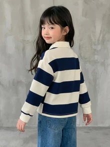 Dazy Kids (女童) 短袖紋理鏤空設計領口T恤 - 藏蓝色 - 查看 2