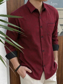 SHEIN Teen Boys Vintage Fashion Plaid Shirt - Burgundy - View 1