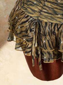 Amplova Women's Tiger Print Sexy Halter Neck Tank Top And Ruffle Hem Skirt 2 Pieces Set - Gold - View 8