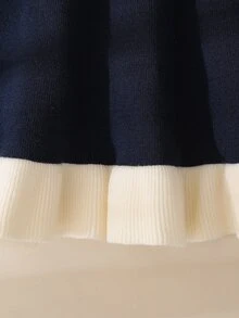 SHEIN 女童針織毛衣套裝 2 件組，拼色蝴蝶結設計針織套頭衫與百褶裙，精緻厚實套裝，藍色，甜美休閒極簡時尚，適合秋冬旅行、外出、派對、戶外玩耍、野餐 - 藏蓝色 - 查看 7