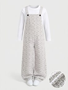 Girls Cute Leopard Print Corduroy Jumpsuit, Fashion Wide Leg Overalls For Back To School Season - Light Grey - View 6