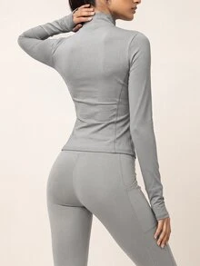 SHEIN BAE Women's Solid Color Casual Daily Outdoor Sports Jacket - Light Grey - View 6