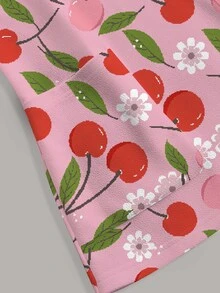 PopScrub Fun Cherry Ditsy Floral Pink Print Casual Women's Scrub Uniform Top - Multicolor - View 4