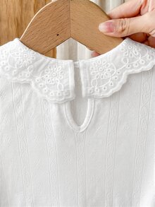 SHEIN 新生兒純色休閒日常長袖連身衣 - 白色 - 查看 4