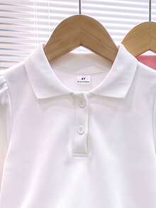 Elladie kids 女童白色3件組長袖 Polo 衫，精緻愛心鈕扣，長袖 T 恤，基本純色修身 T 恤，適合返校季 - 彩色 - 查看 3