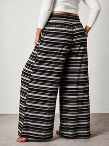 Enliva Plus-Size Women's High-Waisted Stretch Striped Casual Trousers With Pockets Apple,Rounded Body - Multicolor - View 5