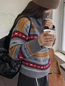 DAZY Women's All-Over Print Casual Versatile Daily Wear Long Sleeve Sweater Fall - Multicolor - View 3