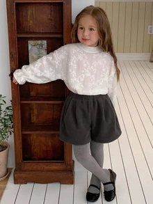 Hapijoa Young Girl) Woolen Autumn/Winter Casual Cute Short Basic Gray Shorts - Grey - View 1