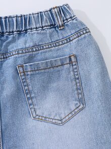 SHEIN Genkimix Kids 青少年女孩破洞寬腿牛仔褲 不對稱腰頭 牛仔長褲 高街時尚 Y2K 風格 - 淺色水洗藍 - 查看 6