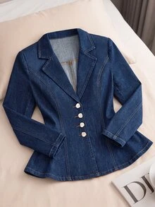 GlowEve Women's Single-Breasted Casual Daily Denim Jacket - Blue - View 2
