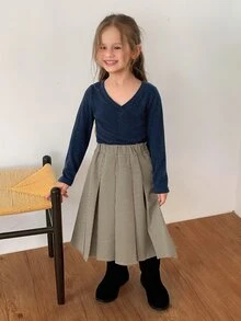 Hapijoa Young Girl) Basic Fitted Long Sleeve Autumn/Winter Inner Layer T-Shirt - Navy Blue - View 5