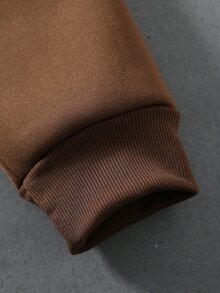 ROMWE MEN Goth Men's Hooded Long Sleeve Zip-Up Pocket Printed Sweatshirt - Coffee Brown - View 3