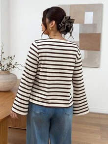 SHEIN Frenchy Plus Size Women's Striped Casual Everyday Outing Shirt - Multicolor - View 3