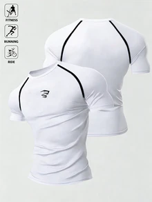 Gym Rark 男士休閒運動跑步健身印花短袖T恤，健身房穿著 - 白色 - 查看 1