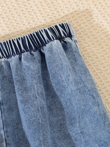2件組女童秋冬返校服飾 8-12歲 藍色休閒時尚荷葉邊長袖 2合1領口上衣附鈕扣 鬆緊腰 3D蝴蝶結長褲 舒適柔軟可愛 通勤適用 春/秋/冬 外出禮物 - 藍色 - 查看 4