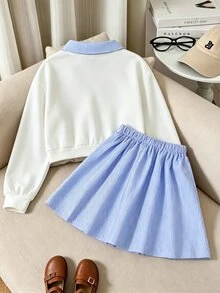 SHEIN 青少年女孩圖案印花長袖上衣與裙子套裝 - 彩色 - 查看 2