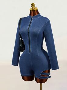Mistrie Women's Casual Daily Denim Romper - Blue - View 4