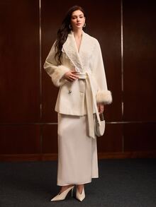 MOTF PREMIUM LACE LONG SLEEVE CROPPED WOOL JACKET - White - View 2