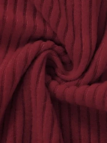 SHEIN LUNE Autumn‑Winter Women Solid Ribbed Square Neck Long‑Sleeve Bodysuit, Slim‑Fit Stretchy Knit Warm Versatile Layering Base Top - Burgundy - View 5