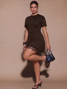 SHEIN BAE CURVE 大尺碼時尚年輕款，實用百搭，適合休閒通勤、工作、萬聖節等多種場合 - 咖啡棕 - 查看 7