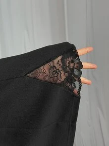 GalTyme Plus Size Sexy French Lace Patchwork Skort - Black - View 6