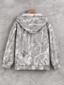 SHEIN 大童男孩純色連帽拉鍊休閒日常穿著運動衫 秋季 - 灰色 - 查看 2