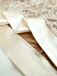 SHEIN Off-White Asymmetrical Shoulder Lace Loose Short Dress - Beige - View 5