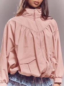 MUSERA Funnel Neck Batwing Sleeve Ruched Jacket Spring Summer Cute Sexy Streetwear Night Out Ballet Sleeze - Pink - View 2