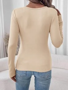 SHEIN LUNE 2件組女款純色圓領長袖保暖內裡休閒T恤 - 彩色 - 查看 3