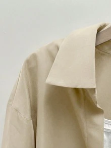 INAWLY 大尺碼休閒百搭通勤素色扭結上衣 - 卡其色 - 查看 4