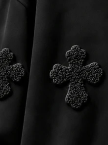 Manfinity EMRG Men Gothic Cross Chenille Embroidery Full Zip Hoodie, Oversized Drawstring Hooded Sweatshirt - Black - View 6