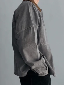 DAZY Spring/Autumn Men's Patchwork Collar Contrast Color Washed Distressed Denim Jacket - Grey - View 7