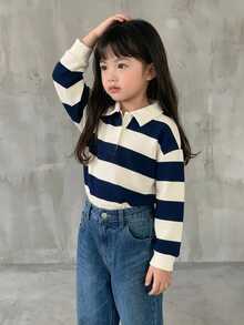 Dazy Kids (女童) 短袖紋理鏤空設計領口T恤 - 藏蓝色 - 查看 5