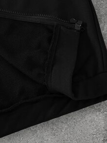 SHEIN 2件組 男士青少年休閒街頭風 白色條紋解構設計立領拉鍊夾克與寬鬆直筒運動長褲套裝，適合休閒酷帥街頭造型，適合多季節穿著 - 黑色 - 查看 5