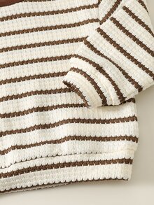 2pcs Baby Girl Textured Striped Knit Soft Crew Neck Long Sleeve Drop Shoulder Pullover Sweatshirt Elastic Waist Long Pants Autumn/Winter Two Pieces Set - Multicolor - View 6