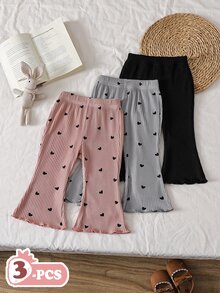 SHEIN Playful Pals 3件/包 女嬰純色長褲，簡約時尚，適合外出，春秋穿著，舒適風格 - 彩色 - 查看 3