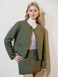 Aveloria Modichic Premium Beaded Embroidery Quilted Top & Skirt 2 Pieces Set, Lightweight Cotton Outfit - Army Green - View 7