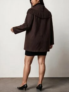 Truni Plus-Size Women's Dark Brown Wool Coat, An Elegant Autumn Commuter Style Pear Body,Triangle Body - Brown - View 2