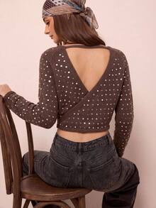 Freevana Women's Sequin Casual Versatile Daily Wear Long Sleeve Sweater - Grey - View 4