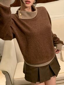 DAZY Women's Colorblock Casual Versatile Daily Wear T-Shirt - Camel - View 8