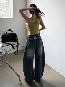 DAZY 女款破舊水洗褪色休閒街頭風韓式秋冬長牛仔褲 - 藍色 - 查看 2