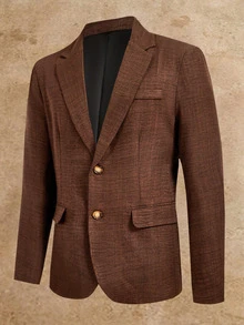 HIMLAND Men's Solid Color Vest, Long Sleeve Jacket And Pants Casual Suit Set - Brown - View 15