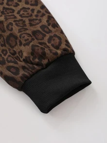 ROMWE MEN American Vintage Leopard Print Fur Collar Plus Size Sweatshirt Hoodie - Brown - View 5