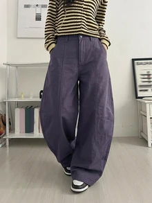 DAZY Autumn Curved Leg Purple Loose Design Patchwork Slimming Casual Streetwear Women's Jeans - Purple - View 1
