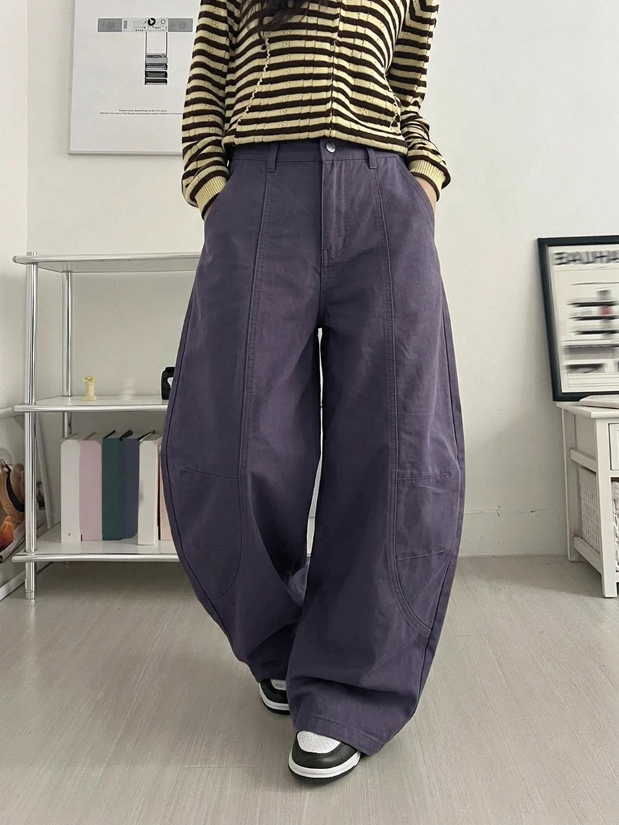 DAZY Autumn Curved Leg Purple Loose Design Patchwork Slimming Casual Streetwear Women's Jeans - Purple - View 1