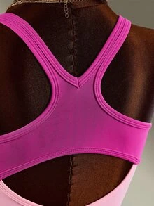 Amplova Women's Exposed Seam Design Patchwork Contrast Color Sporty Pleated Cami Dress Pink And Yellow Tennis Daily Fashion Workout Gym Going Out Casual - Pink - View 10