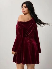 Enliva Plus-Size Women's Party Burgundy Off-Shoulder Neck Dress Apple,Rounded Body - Burgundy - View 2