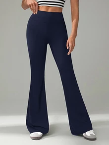 SHEIN Tall 女款簡約休閒高腰喇叭褲 - 藏蓝色 - 查看 4